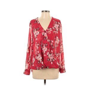Kut From The Kloth Wrap Front Blouse Women Sz L Red Floral Office Party Boho Top
